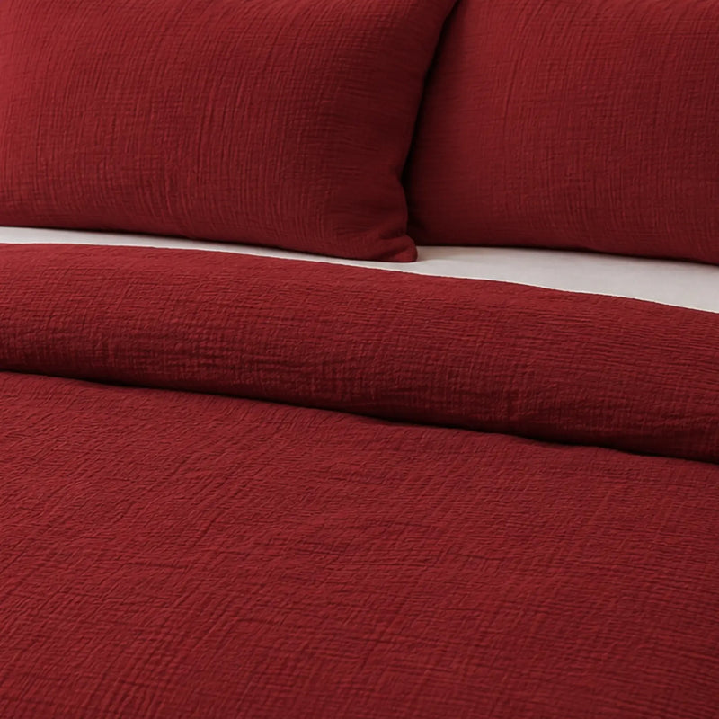 Merlot solid cotton double gauze duvet cover set