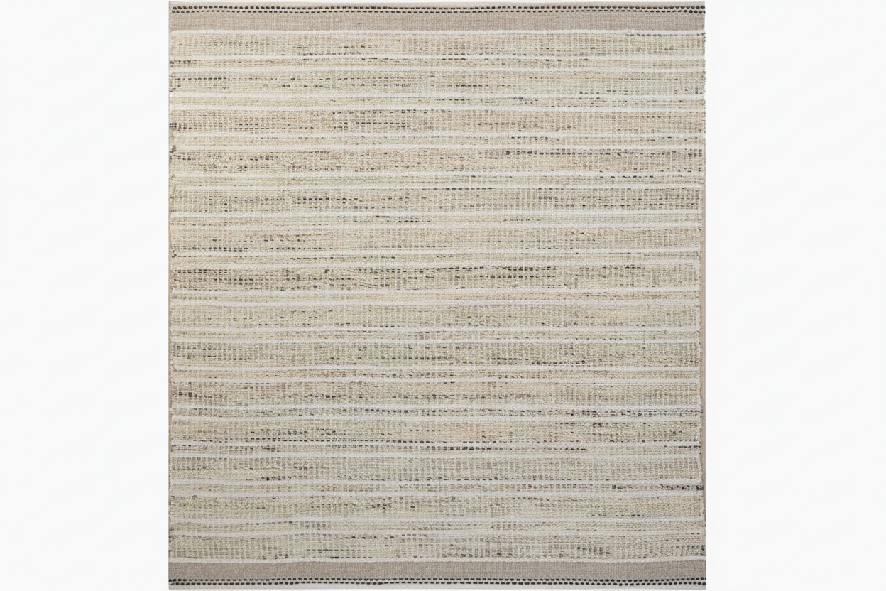 Textured area rug with horizontal stripes on a white background