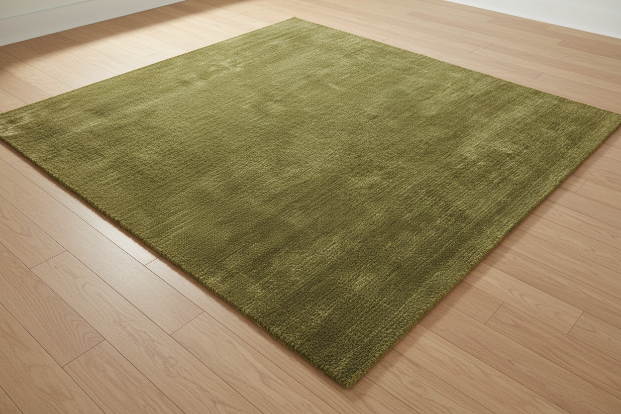 Solid green rug on a white background