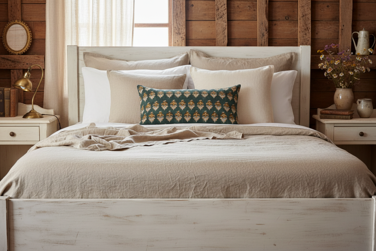 Decorative pillow with a floral pattern on a plain background