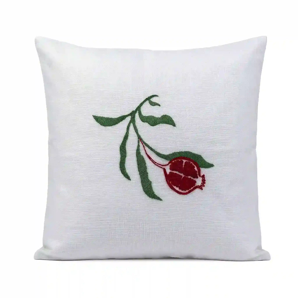 Pomegranate Trail Embroidered Botanical Cotton Cushion Cover