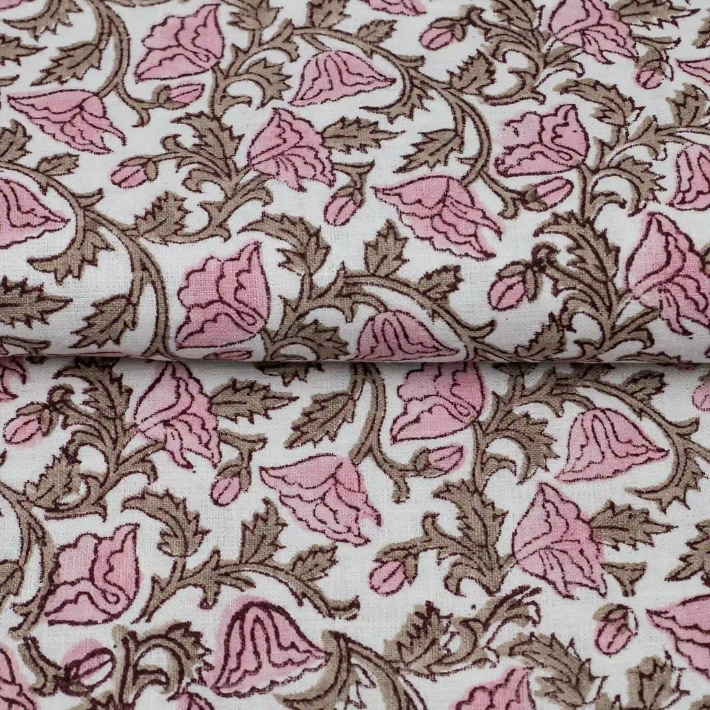Pressed Petals White Linen Fabric by the Yard
