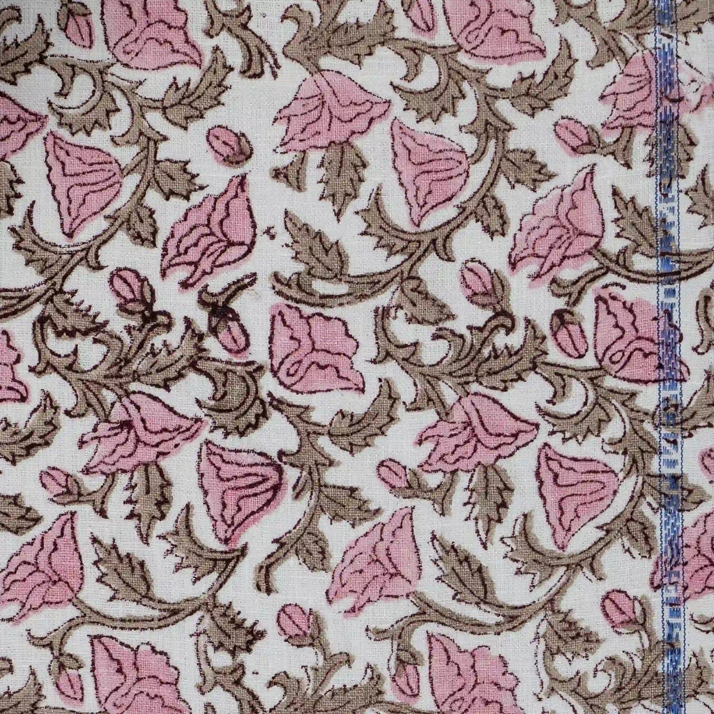 Pressed Petals White Linen Fabric by the Yard