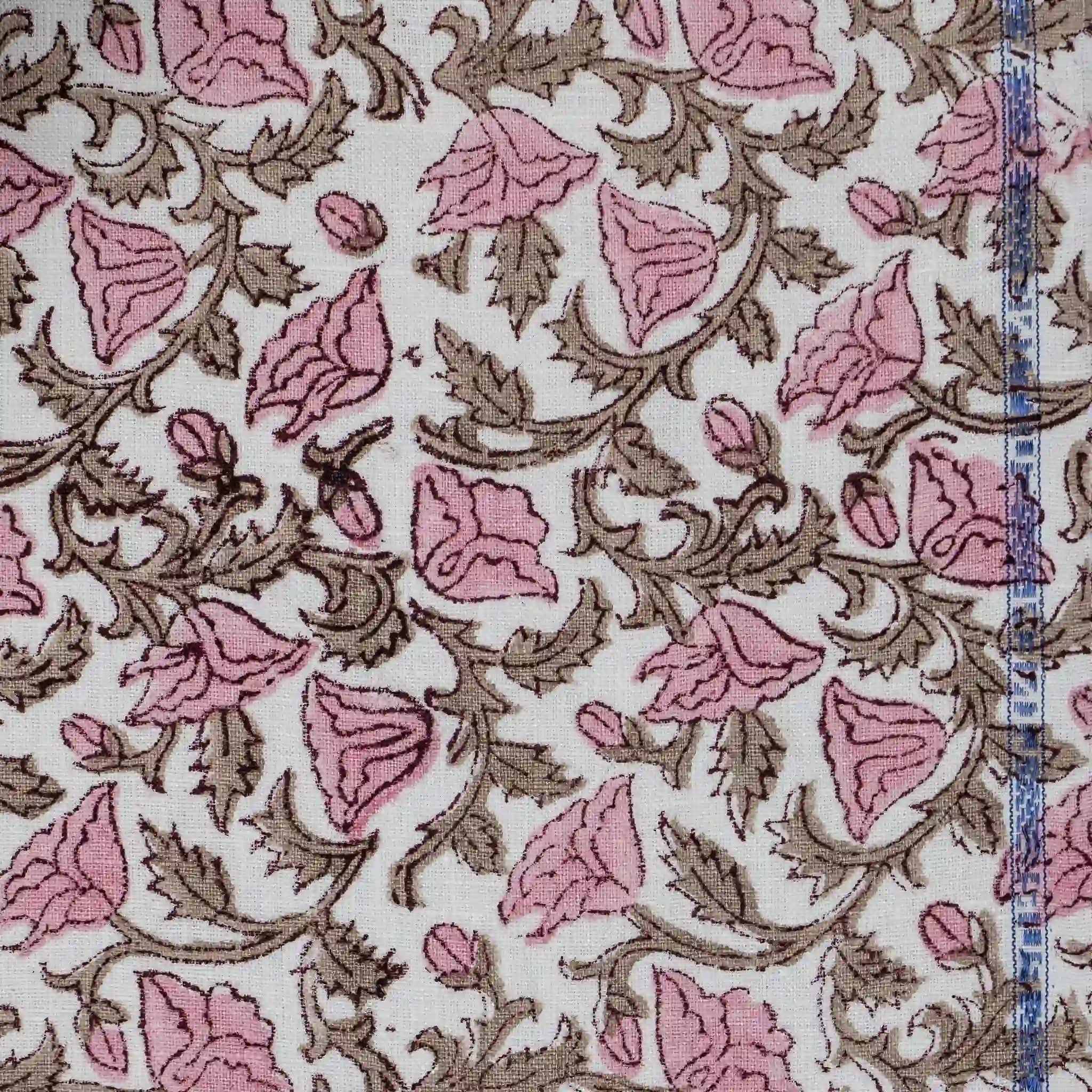 Pressed Petals White Linen Fabric by the Yard
