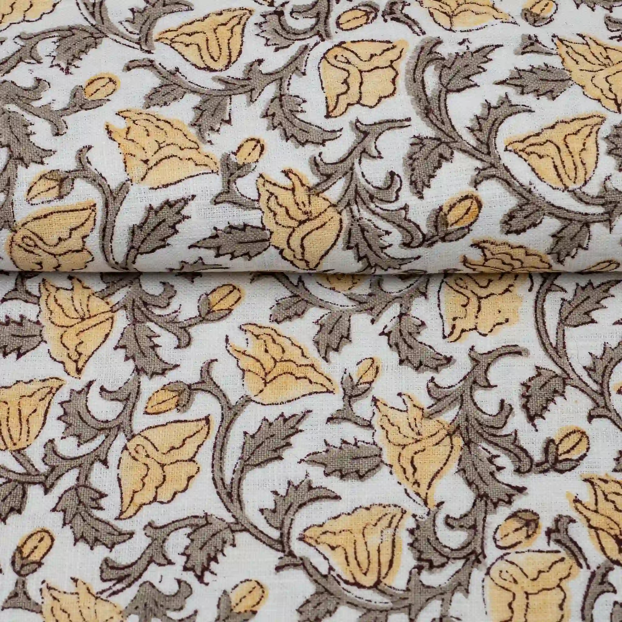 Pressed Petals White Linen Fabric by the Yard