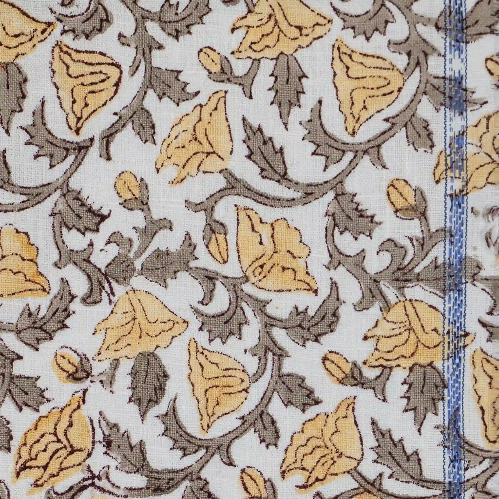 Pressed Petals White Linen Fabric by the Yard