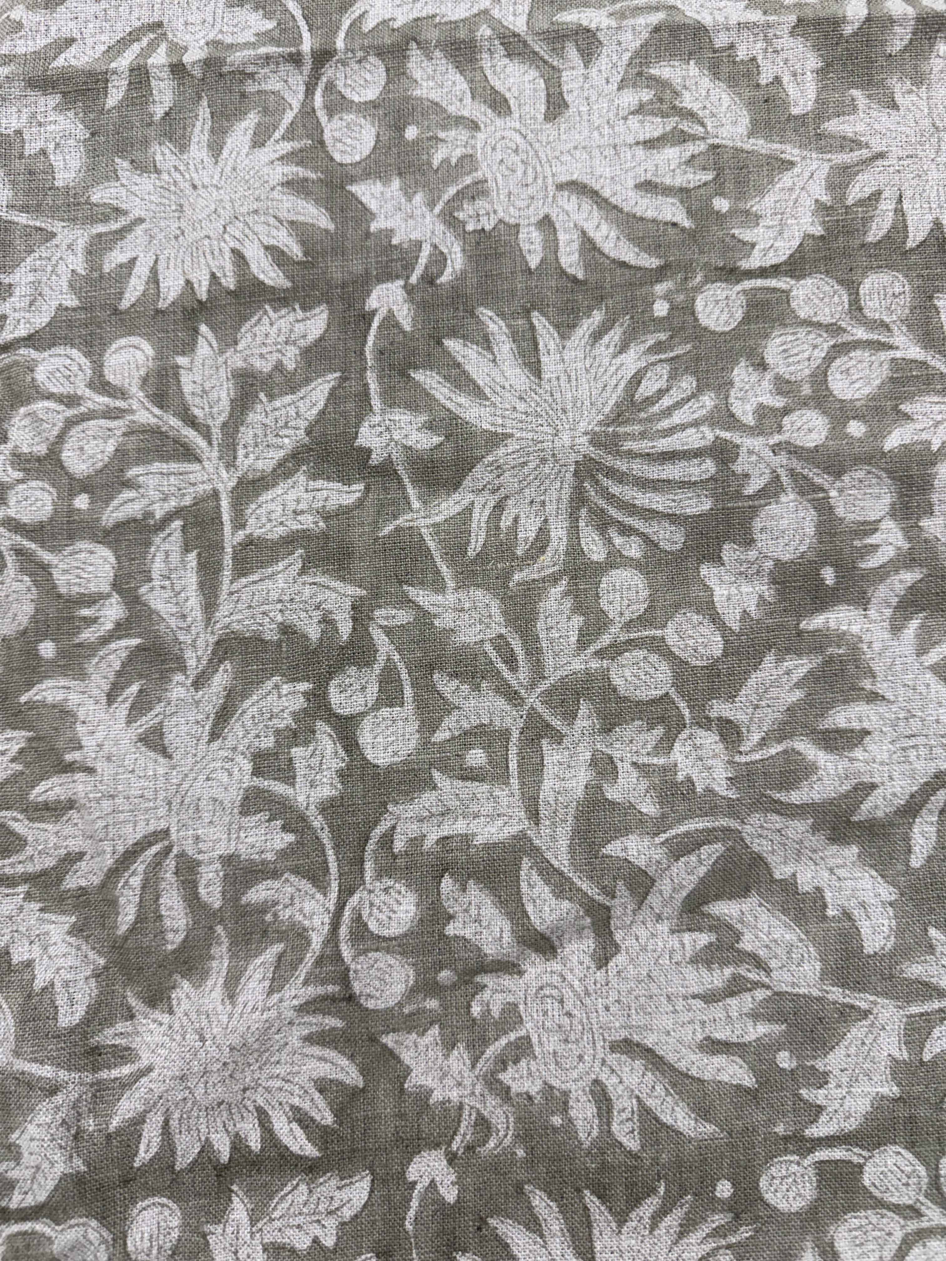 Malyn Handloom Block Print Linen Grey Off-White Linen Fabric