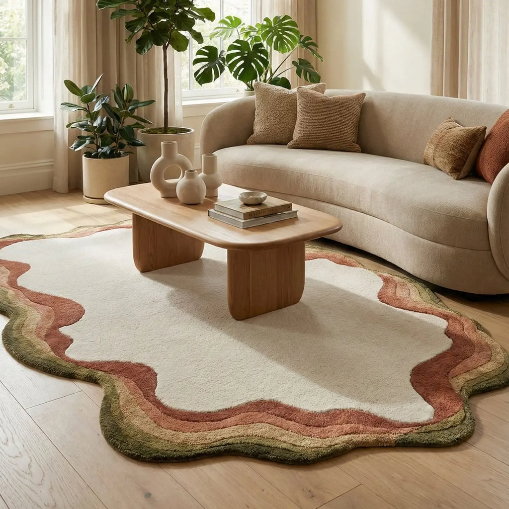 Irregular Hand Loomed Rug Hollow Irregular Hand-Tufted Rug | Abstract Modern White & Rust ...