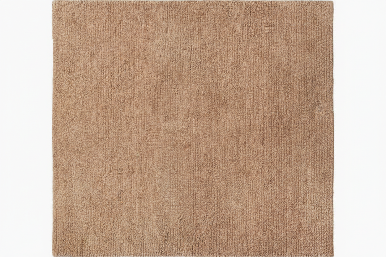 Beige rug with a textured pattern on a white background