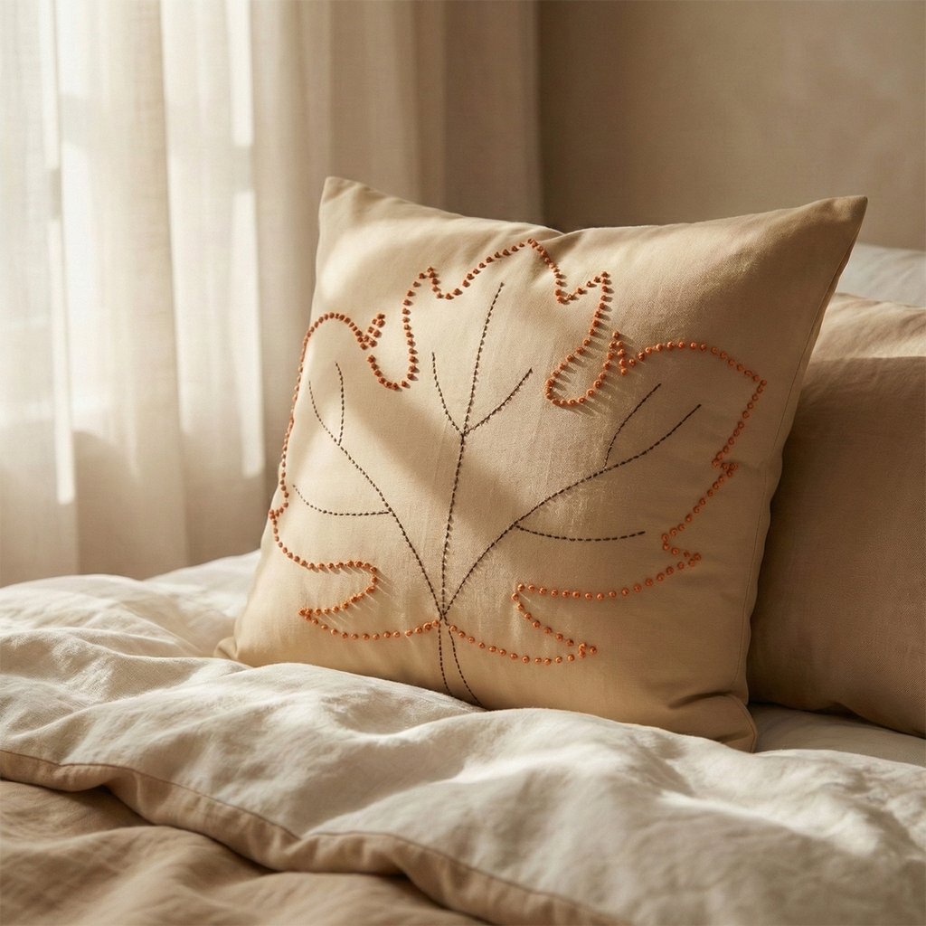 Tan Dust Embroidered Pillow Cover