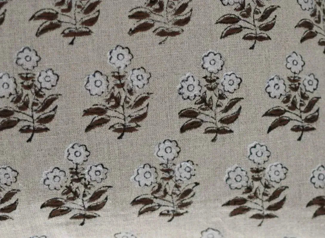Briannah Thin Fabric for Upholstery White Brown Black Outline Linen Fabric