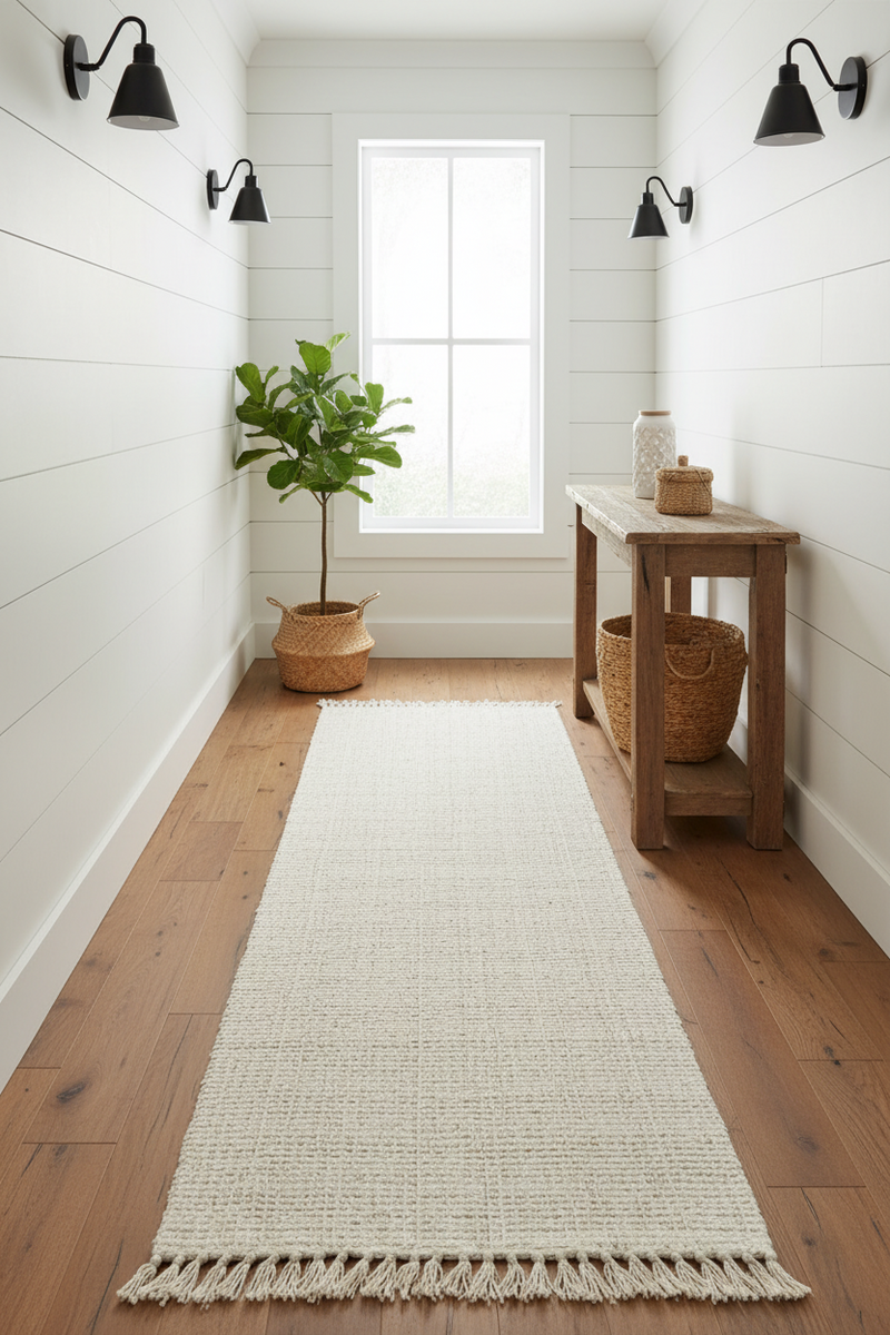 Ivory Jute Woven Flatweave Runner 2'6"x 8' with Tassels