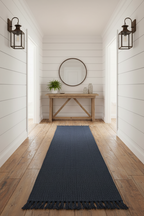 Navy Jute Woven Flatweave Runner 2'6"x 8' with Tassels