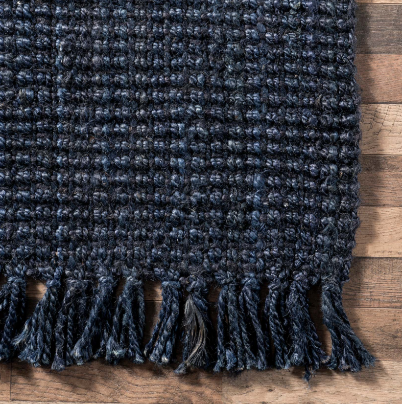 Navy Jute Woven Flatweave Runner 2'6"x 8' with Tassels
