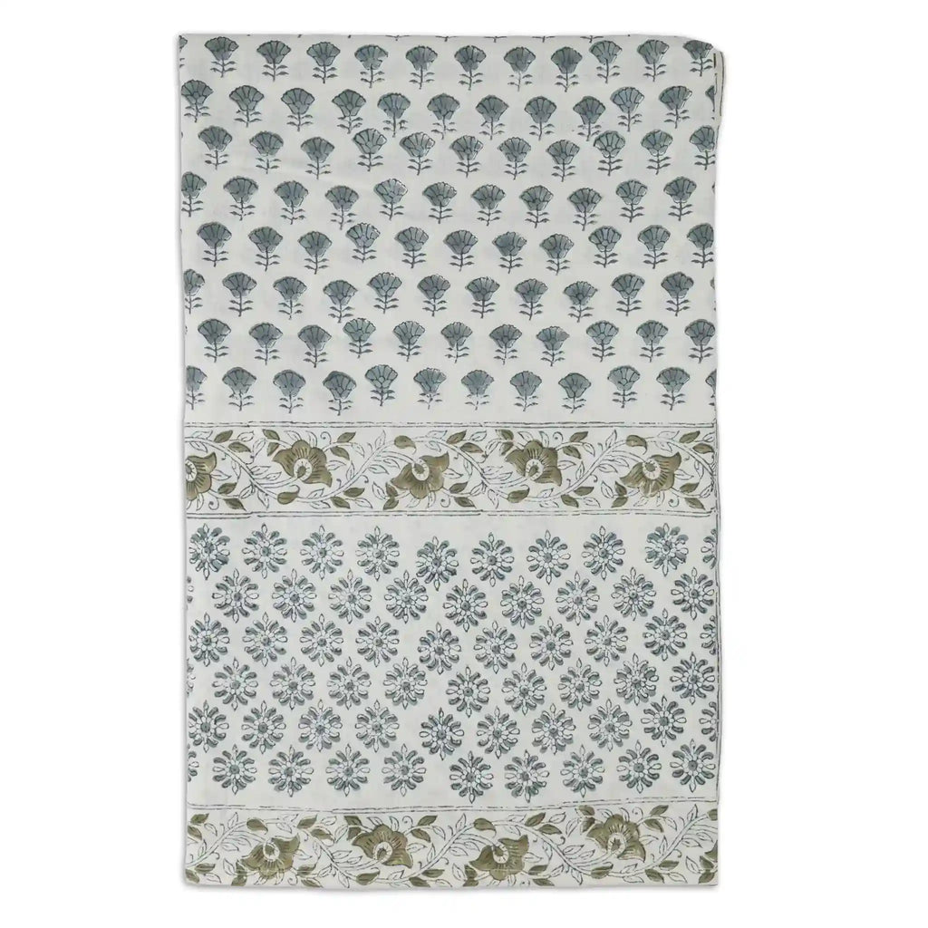 Amber Garden Ice Blue & Mustard Tablecloth