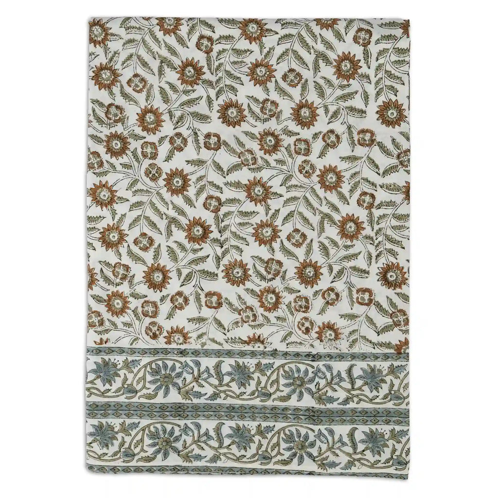 Willowmere Mustard & Olive Green Hand Block Printed Cotton Tablecloth
