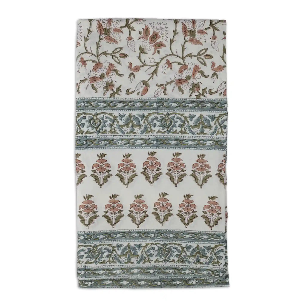Florent Sage Green & Plum Wine Hand Block Printed Cotton Tablecloth