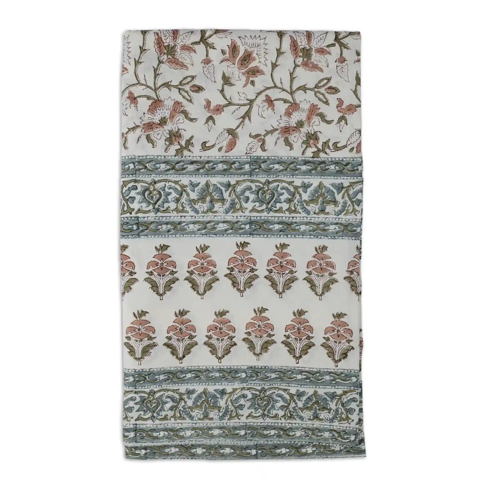 Florent Sage Green & Plum Wine Hand Block Printed Cotton Tablecloth