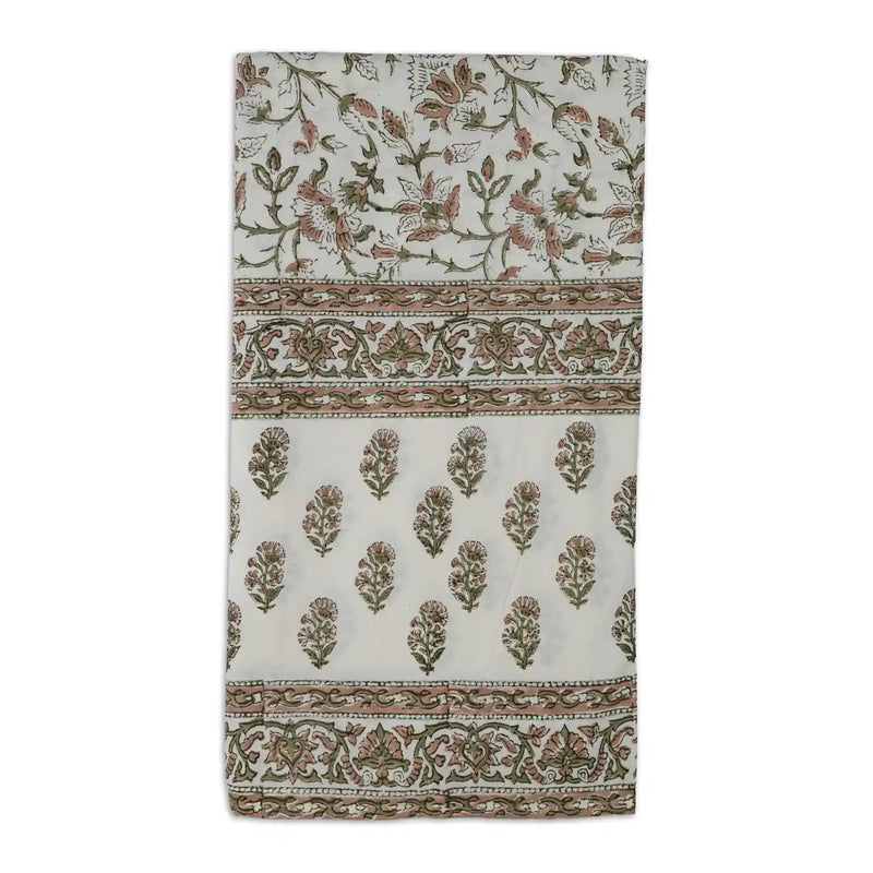 Montrose Blush Pink & Olive Green Hand Block Printed Cotton Tablecloth