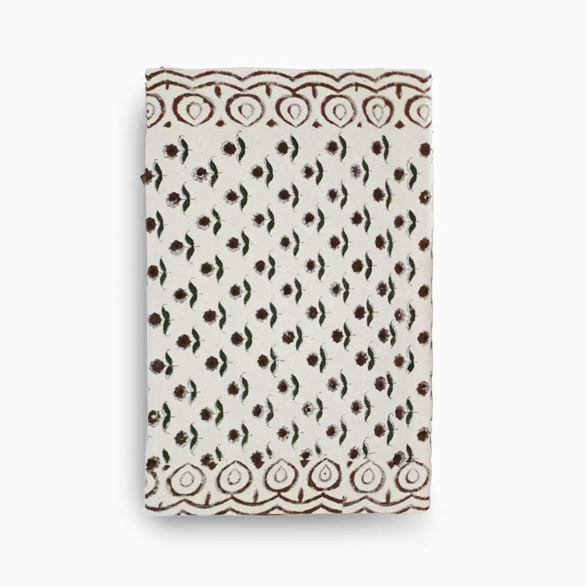 Hand block print table runner in white with rosewood floral buti pattern