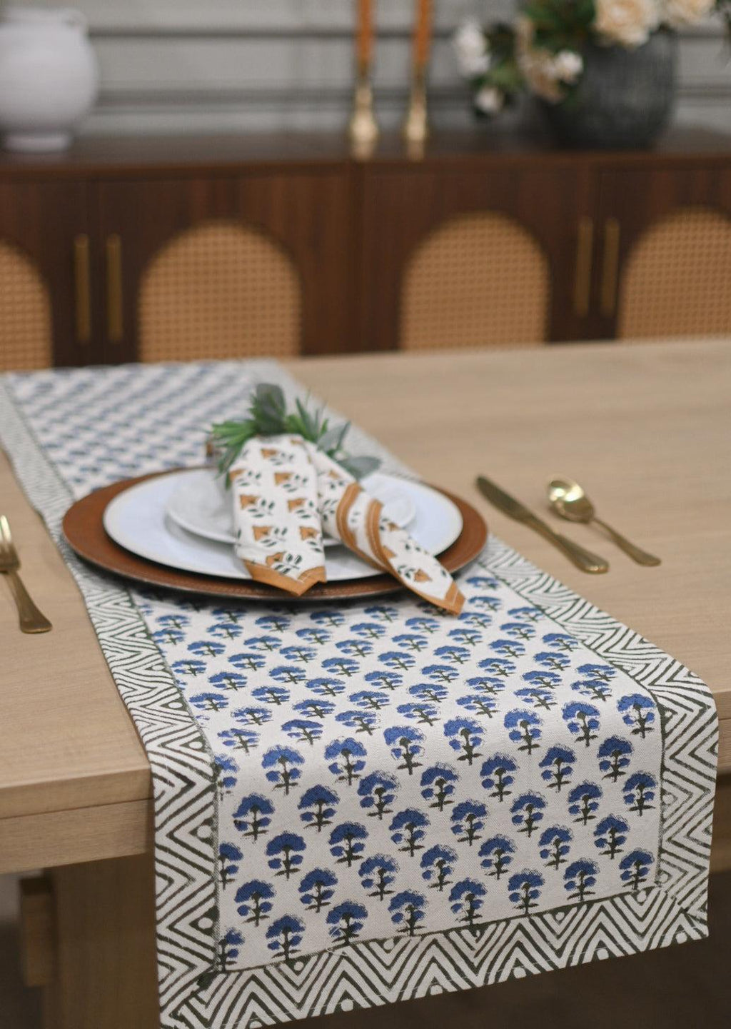 Hand Block Print Table Runner – White & Oxford Blue Table Runners