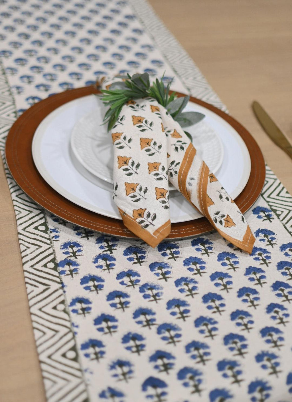 Hand Block Print Table Runner – White & Oxford Blue Table Runners
