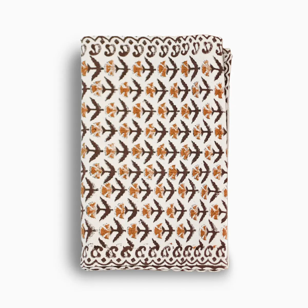 Hand block print table runner in white with amber gold floral buti pattern