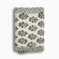 Hand block print table runner in white with sage green floral buti pattern