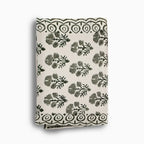 Hand block print table runner in white with sage green floral buti pattern