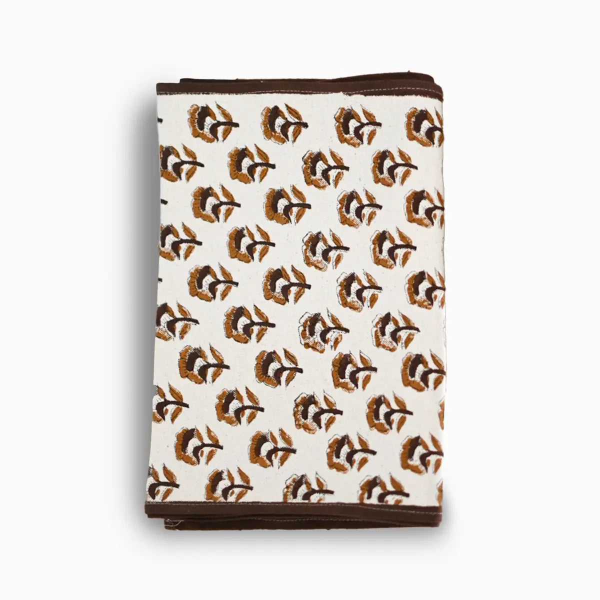 Hand block print table runner in white with amber gold floral buti pattern