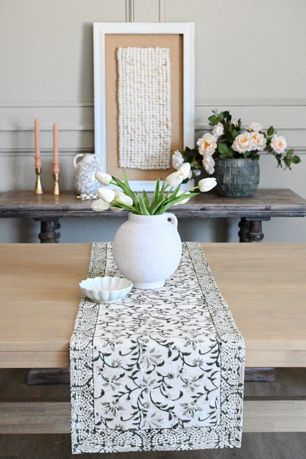 Hand Block Print Table Runner – White & Black Table Runners