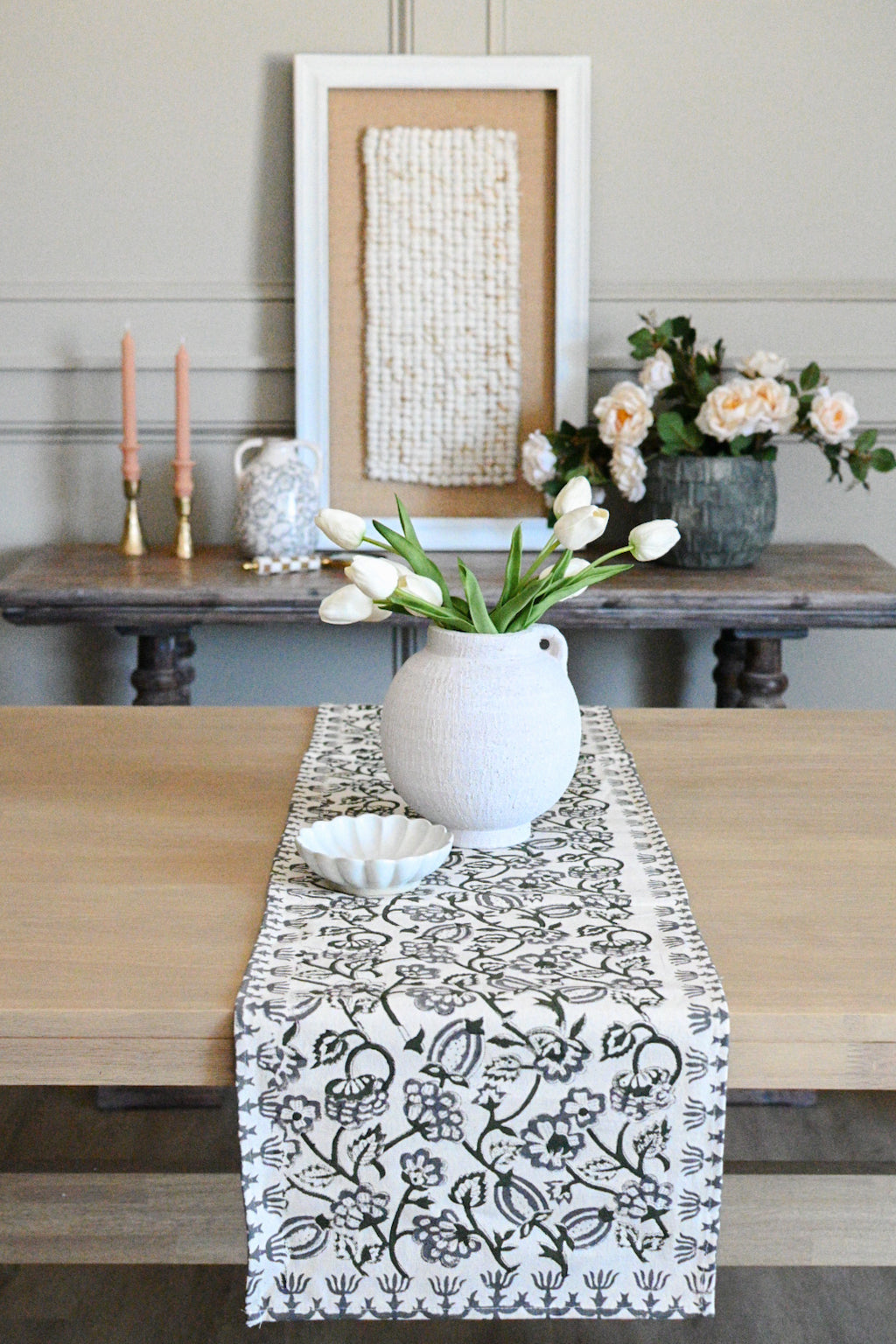 Hand Block Print Table Runner – White & Forest Green Table Runners