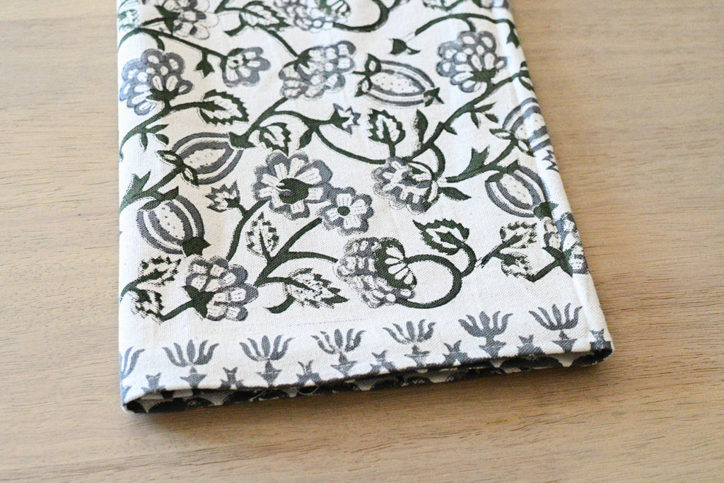 Hand Block Print Table Runner – White & Forest Green Table Runners