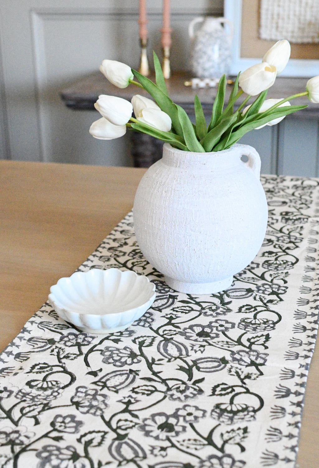 Hand Block Print Table Runner – White & Forest Green Table Runners