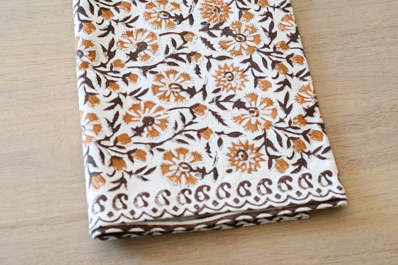 Hand Block Print Table Runner – White & Amber Gold Table Runners