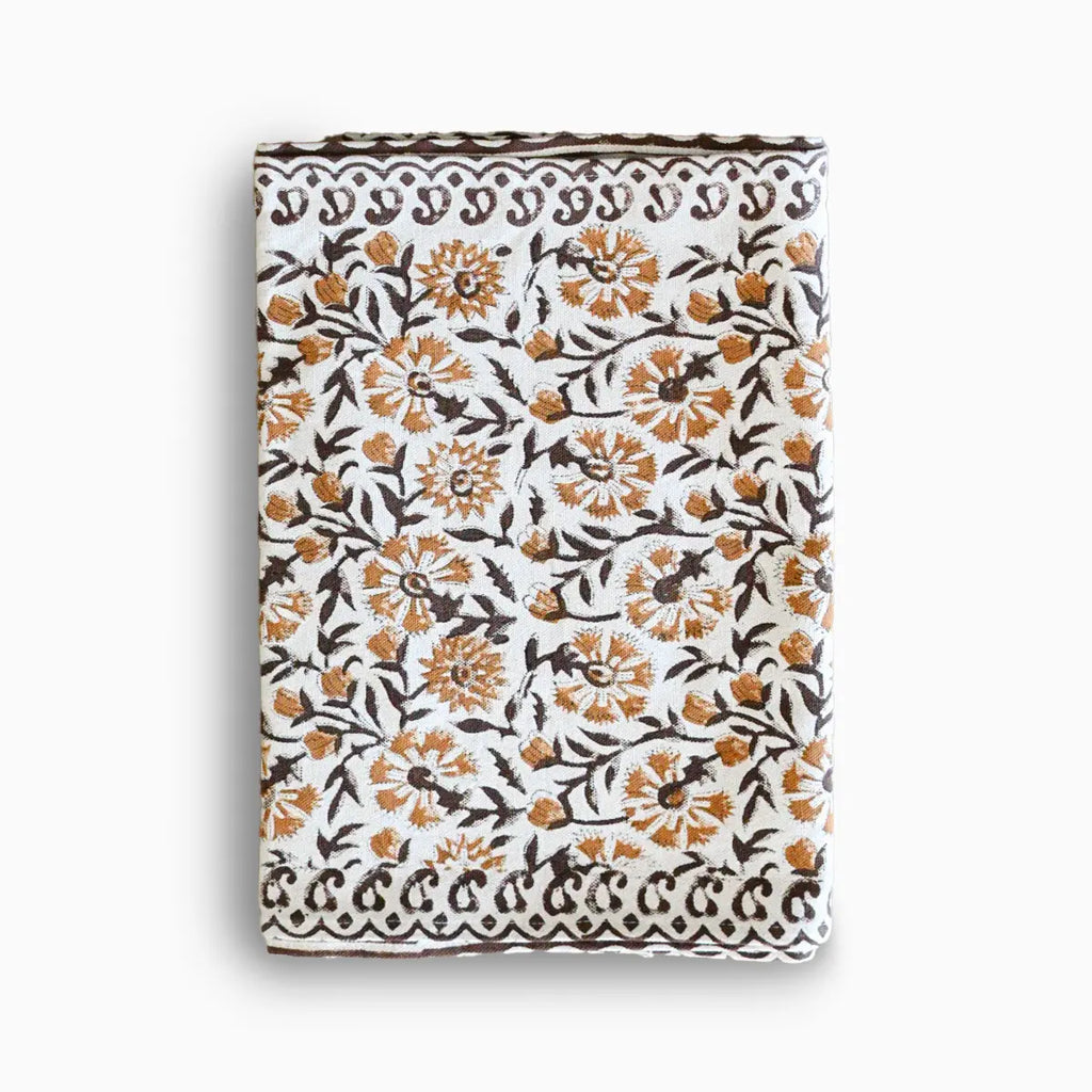 Hand Block Print Table Runner – White & Amber Gold Table Runners
