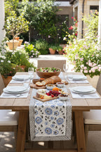 Hand Block Print Table Runner – White & Royal Blue Table Runners