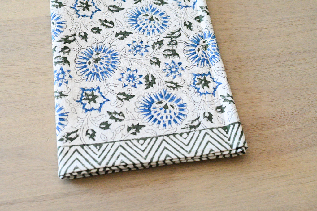 Hand Block Print Table Runner – White & Royal Blue Table Runners