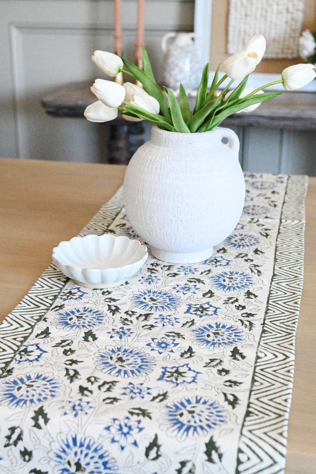 Hand Block Print Table Runner – White & Royal Blue Table Runners
