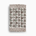 Hand block print table runner in white with rust brown floral pattern