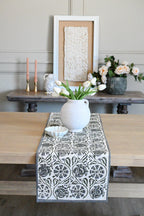 Hand Block Print Table Runner – White & Metal Gray Table Runners