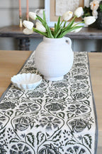 Hand Block Print Table Runner – White & Metal Gray Table Runners