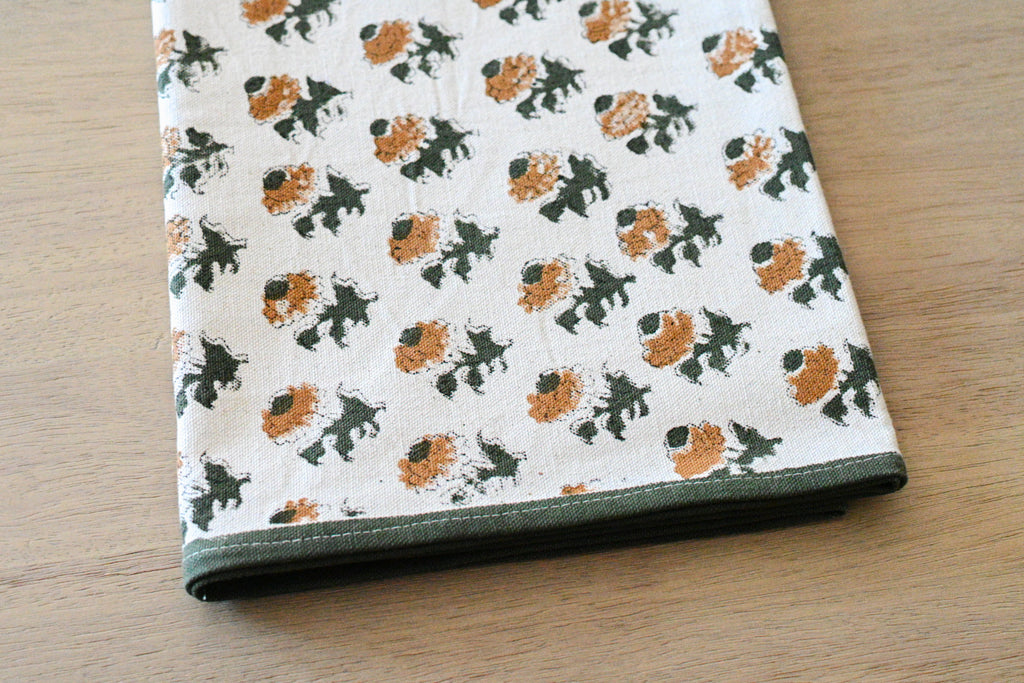 Hand Block Print Table Runner – White & Fern Green Table Runners