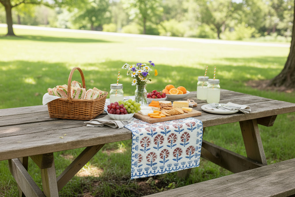Hand Block Print Table Runner – White & Royal Blue Table Runners