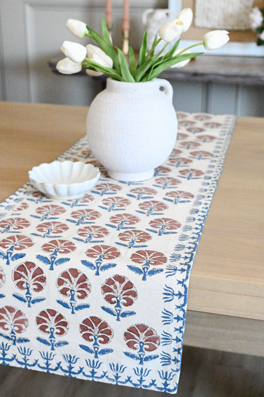 Hand Block Print Table Runner – White & Royal Blue Table Runners