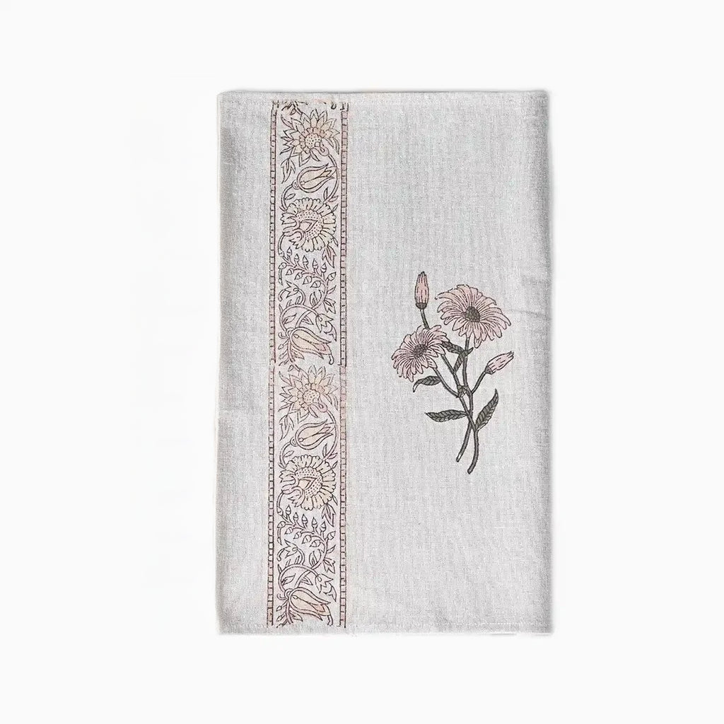 Hand block print table runner in natural beige, fawn, and chestnut tones