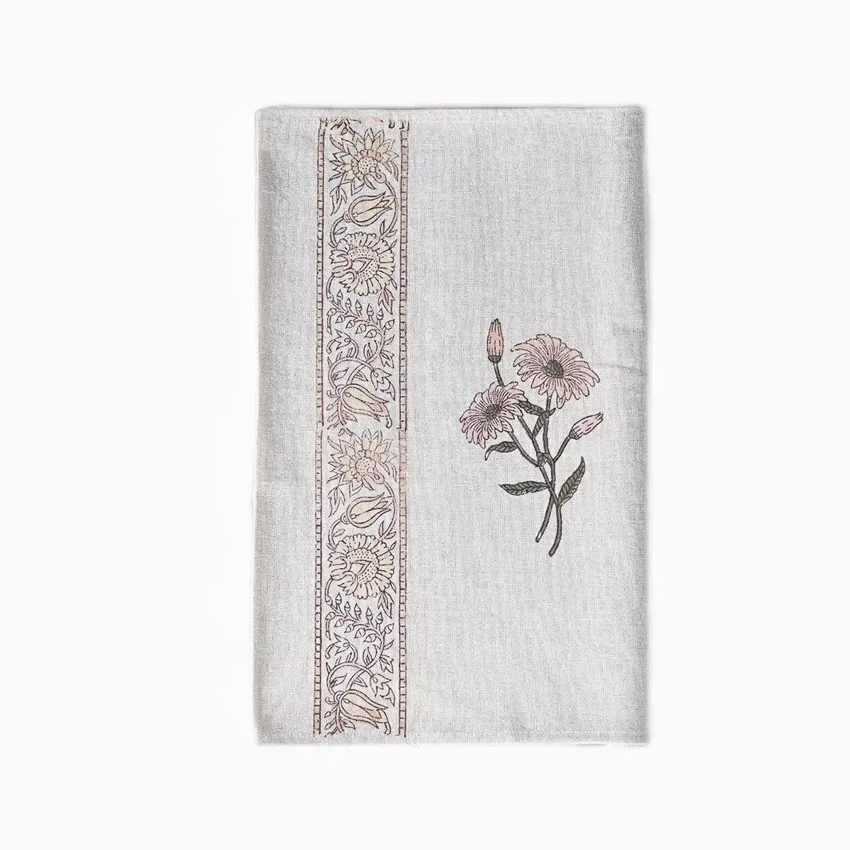 Hand block print table runner in natural beige, fawn, and chestnut tones