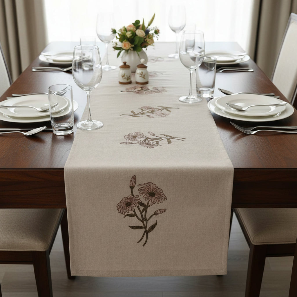 Close‑up of floral minimalist style table runner