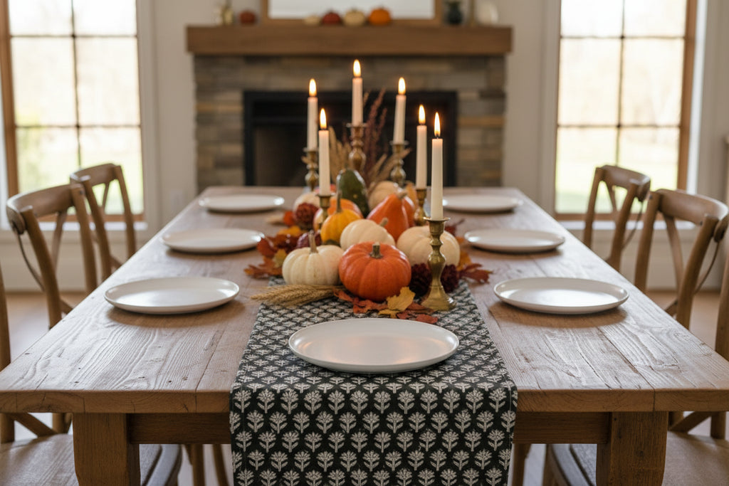 Hand Block Print Table Runner – Olive Green & Off White Table Runners