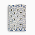 Hand block print table runner in white with green and blue floral pattern